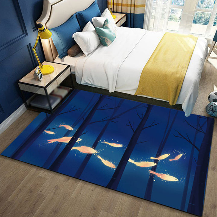 Lisslune | Children's Ocean Pattern Rug with Fish Blue Polyester Rug Non-Slip Back Washable Pet-Friendly Rug for the Bedroom