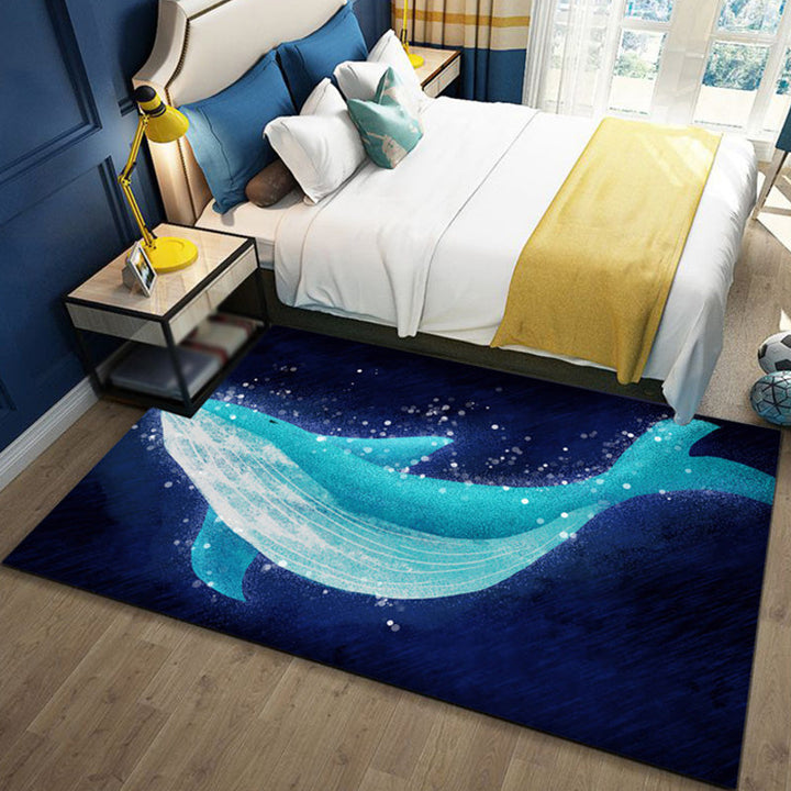 Lisslune | Children's Ocean Pattern Rug with Fish Blue Polyester Rug Non-Slip Back Washable Pet-Friendly Rug for the Bedroom
