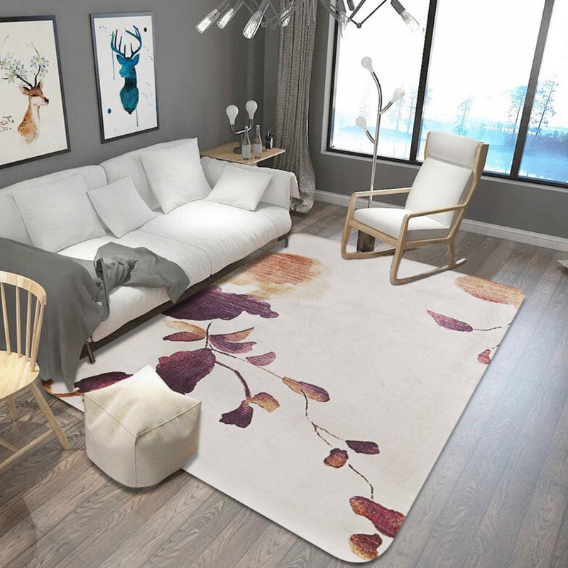 Lisslune | Stylish Leaf Pattern Carpet Blue and Gray Oriental Carpet Polyester Machine Washable Non-Slip Carpet for Living Room