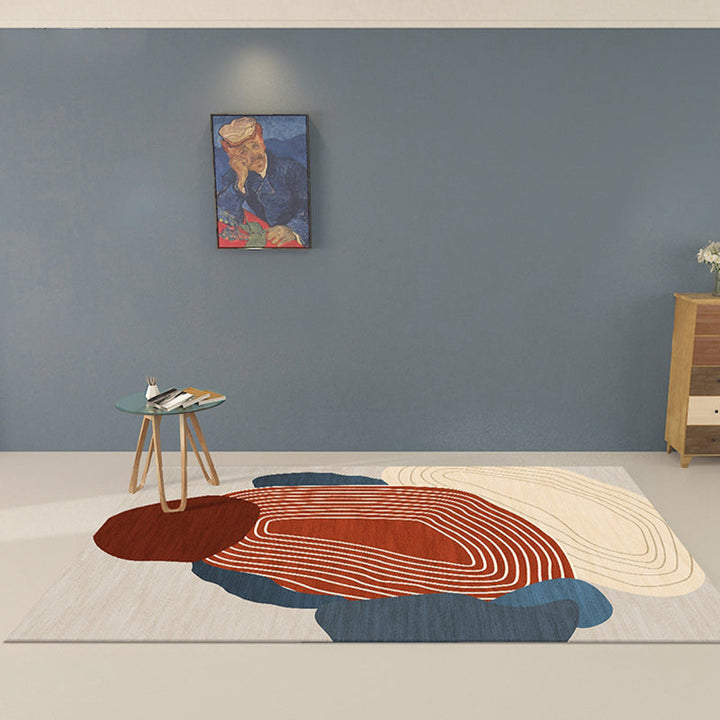 Lisslune | Red Swirl Stripe Pattern Carpet Polyester Modern Carpet Washable Non-Slip Pet-Friendly Carpet for the Living Room
