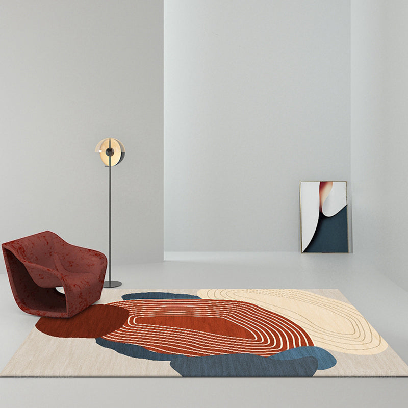 Lisslune | Red Swirl Stripe Pattern Carpet Polyester Modern Carpet Washable Non-Slip Pet-Friendly Carpet for the Living Room