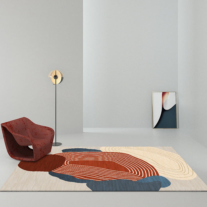 Lisslune | Red Swirl Stripe Pattern Carpet Polyester Modern Carpet Washable Non-Slip Pet-Friendly Carpet for the Living Room