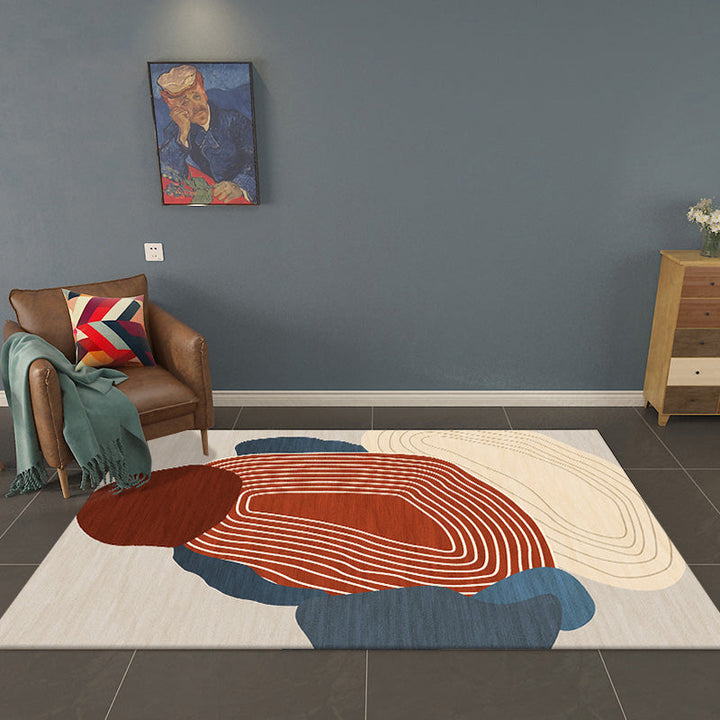 Lisslune | Red Swirl Stripe Pattern Carpet Polyester Modern Carpet Washable Non-Slip Pet-Friendly Carpet for the Living Room
