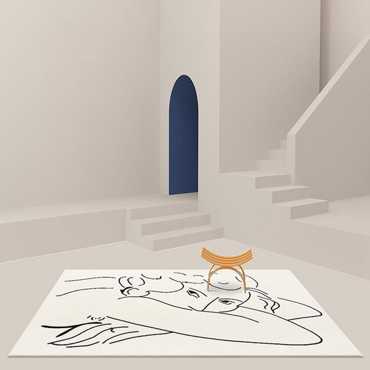 Lisslune | Funky Nordic Rug Beige Character Pattern Rug Pet Friendly Non-Slip Washable Rug for Decoration