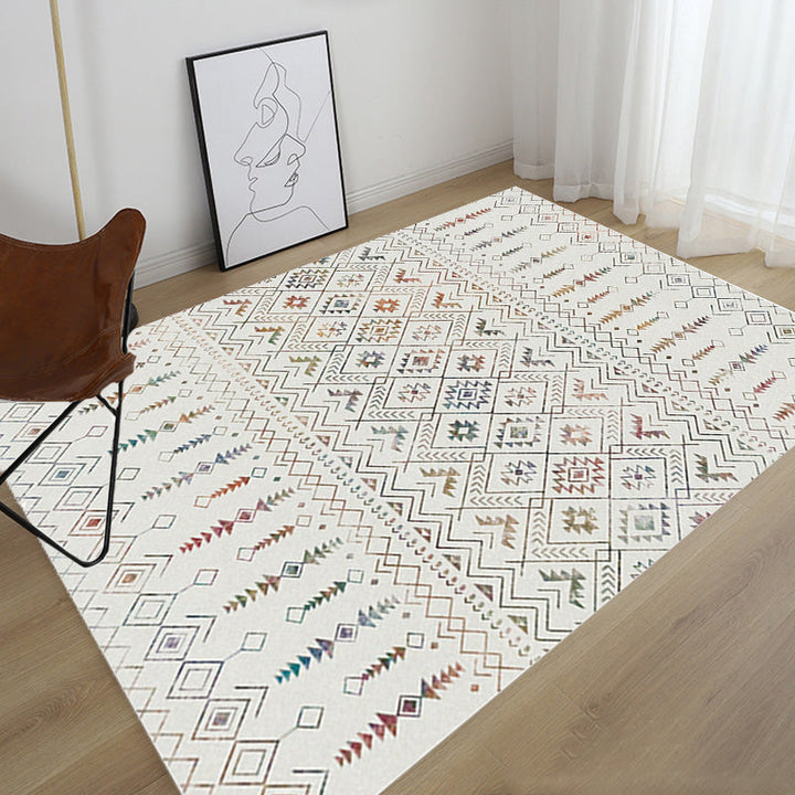 Lisslune | Stylish geometric pattern rug with flowers white and red Moroccan rug polyester pet-friendly non-slip back washable area rug for living room