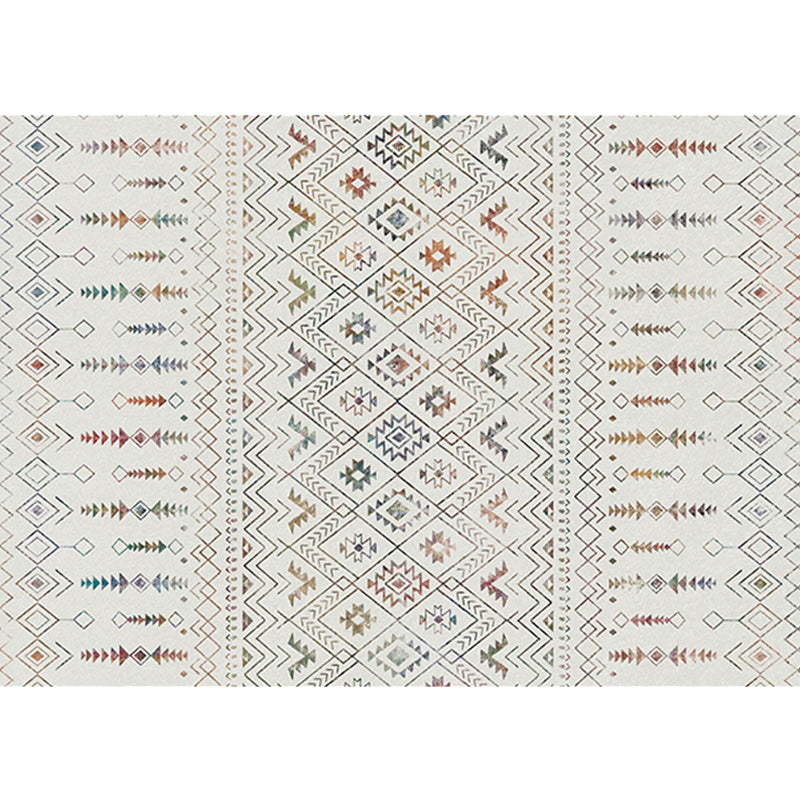 Lisslune | Stylish geometric pattern rug with flowers white and red Moroccan rug polyester pet-friendly non-slip back washable area rug for living room