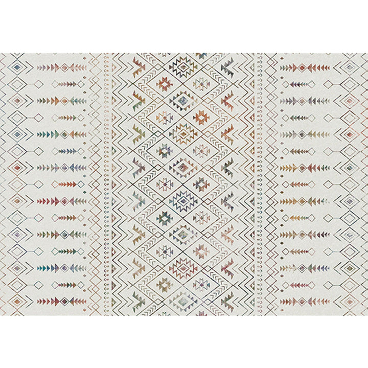 Lisslune | Stylish geometric pattern rug with flowers white and red Moroccan rug polyester pet-friendly non-slip back washable area rug for living room