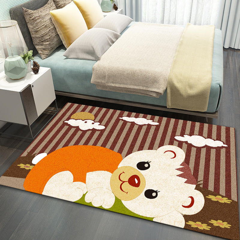 Lisslune | Stylish Multicolor Children's Mat Polyester Animal and Stripe Pattern Mat Washable Pet Friendly Nonslip Carpet for Children's Room