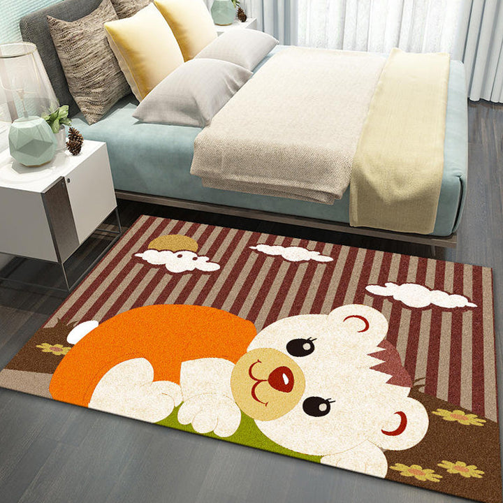 Lisslune | Stylish Multicolor Children's Mat Polyester Animal and Stripe Pattern Mat Washable Pet Friendly Nonslip Carpet for Children's Room