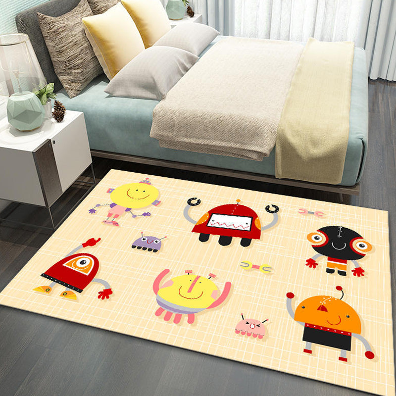 Lisslune | Stylish Multicolor Children's Mat Polyester Animal and Stripe Pattern Mat Washable Pet Friendly Nonslip Carpet for Children's Room