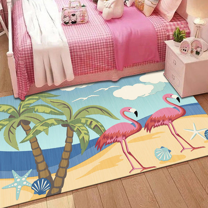 Lisslune | Stylish Multicolor Children's Mat Polyester Animal and Stripe Pattern Mat Washable Pet Friendly Nonslip Carpet for Children's Room