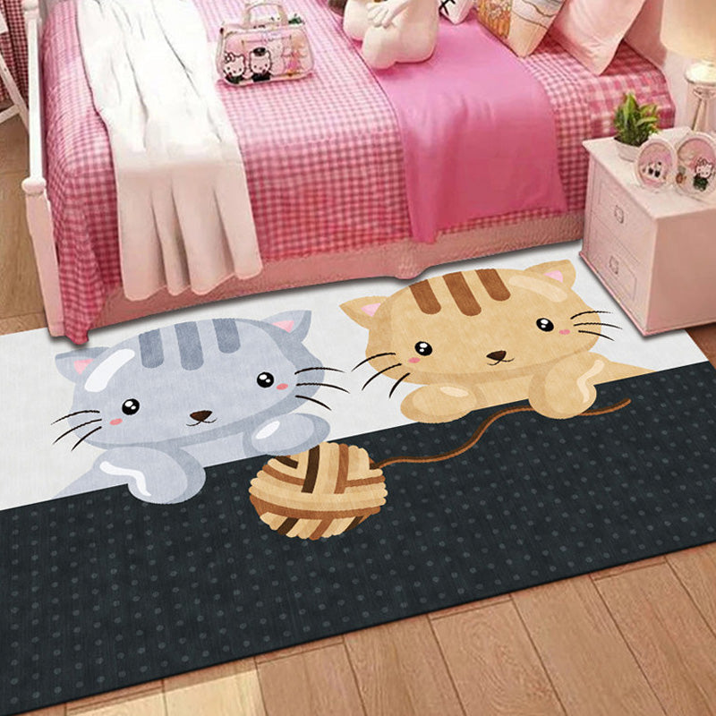 Lisslune | Stylish Multicolor Children's Mat Polyester Animal and Stripe Pattern Mat Washable Pet Friendly Nonslip Carpet for Children's Room