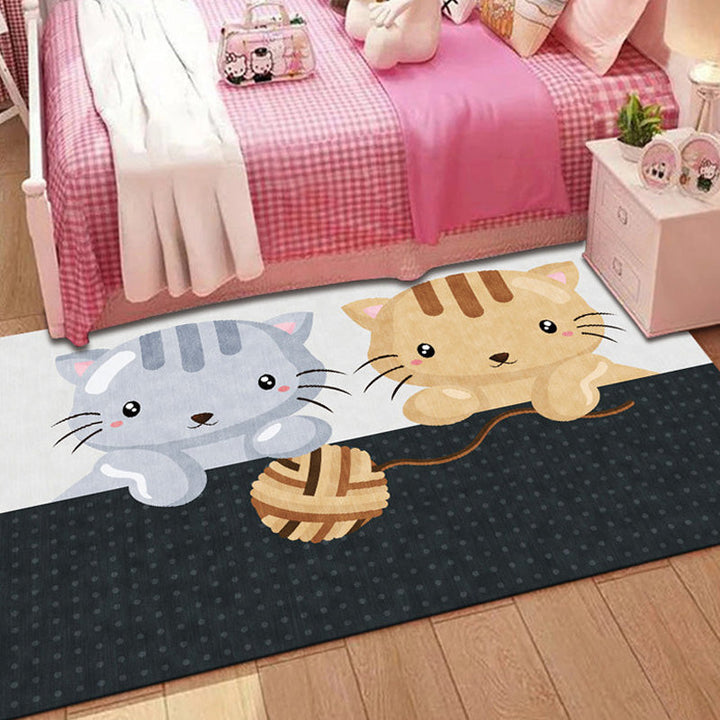 Lisslune | Stylish Multicolor Children's Mat Polyester Animal and Stripe Pattern Mat Washable Pet Friendly Nonslip Carpet for Children's Room