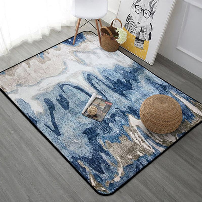 Lisslune | Creative abstract rug Blue Shabby Chic rug Polyester machine washable non-slip backing rug for the living room