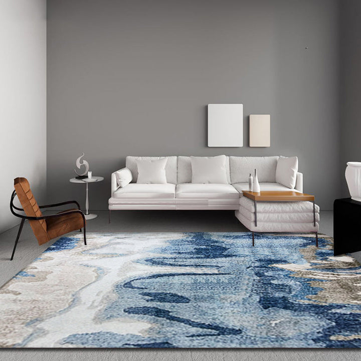 Lisslune | Creative abstract rug Blue Shabby Chic rug Polyester machine washable non-slip backing rug for the living room