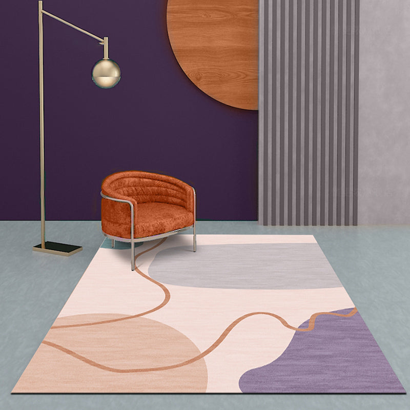 Lisslune | Modernist Color Block Carpet Pink Polyester Carpet Non-Slip Back Washable Pet Friendly Area Rug for Home