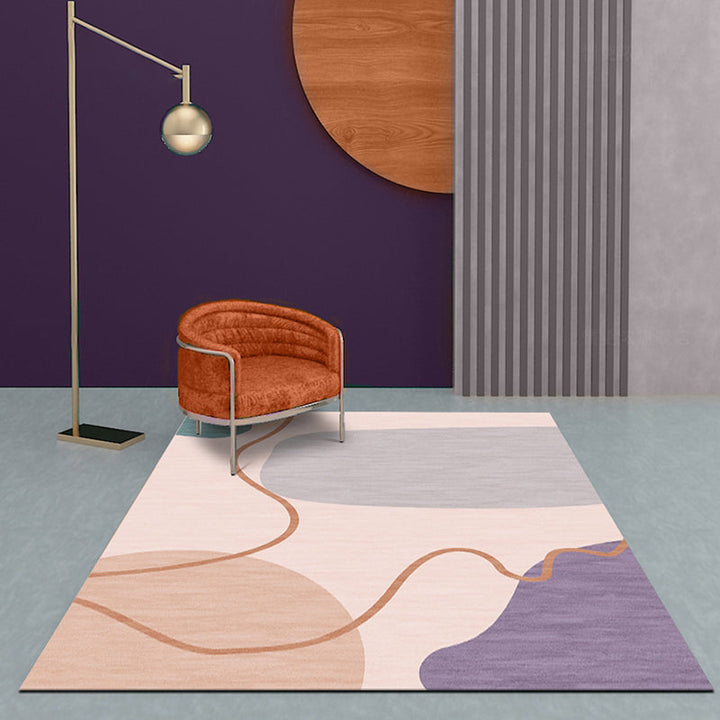 Lisslune | Modernist Color Block Carpet Pink Polyester Carpet Non-Slip Back Washable Pet Friendly Area Rug for Home