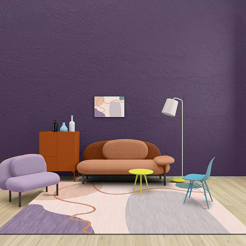 Lisslune | Modernist Color Block Carpet Pink Polyester Carpet Non-Slip Back Washable Pet Friendly Area Rug for Home