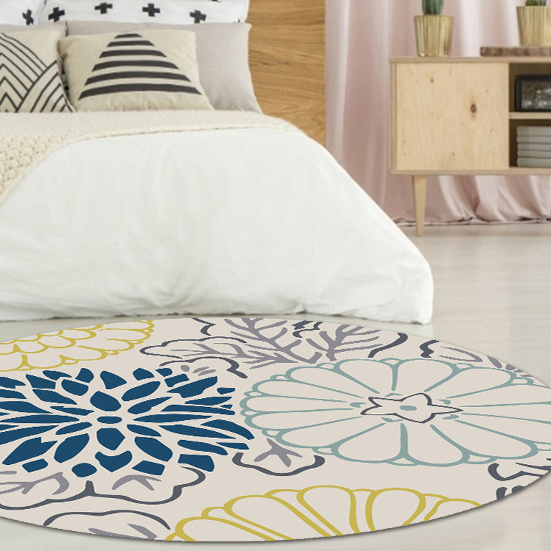 Lisslune | Moroccan Floral Pattern Carpet Blue and Gray Polyester Carpet Washable Pet-Friendly Non-Slip Living Room Rug