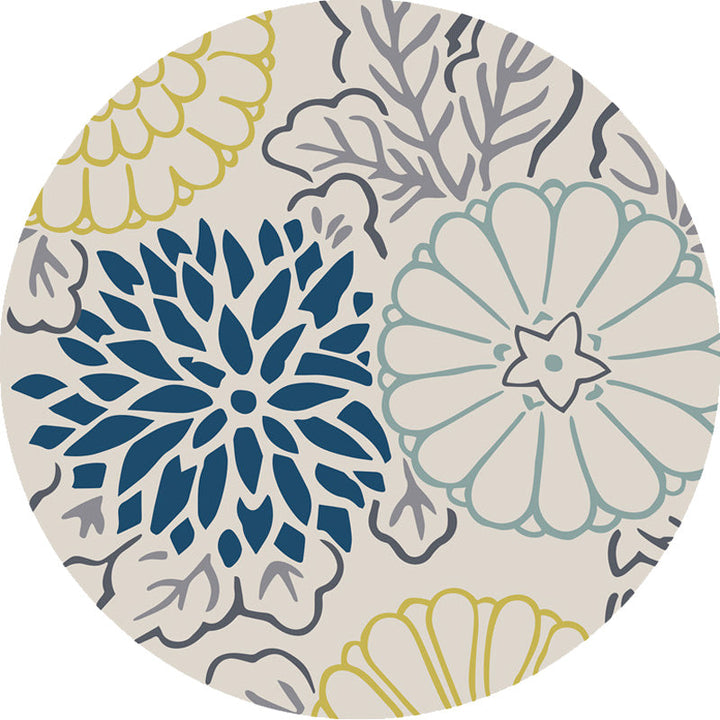 Lisslune | Moroccan Floral Pattern Carpet Blue and Gray Polyester Carpet Washable Pet-Friendly Non-Slip Living Room Rug