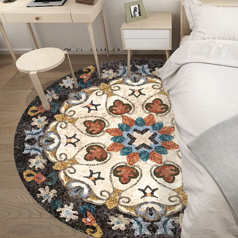 Lisslune | Bohemian Floral Pattern Rug Multicolor Polyester Rug Machine Washable Non-Slip Back Rug for Living Room