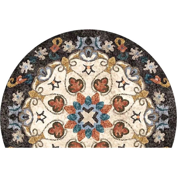 Lisslune | Bohemian Floral Pattern Rug Multicolor Polyester Rug Machine Washable Non-Slip Back Rug for Living Room