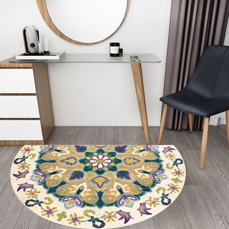 Lisslune | Bohemian Floral Pattern Rug Multicolor Polyester Rug Machine Washable Non-Slip Back Rug for Living Room