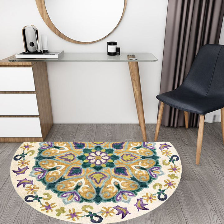 Lisslune | Bohemian Floral Pattern Rug Multicolor Polyester Rug Machine Washable Non-Slip Back Rug for Living Room