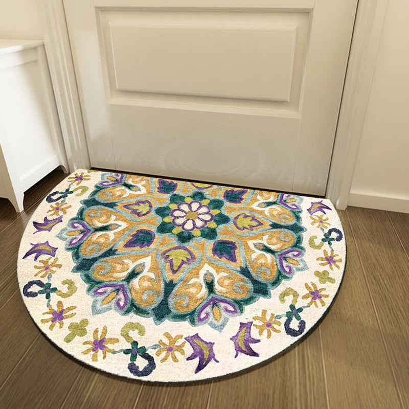 Lisslune | Bohemian Floral Pattern Rug Multicolor Polyester Rug Machine Washable Non-Slip Back Rug for Living Room