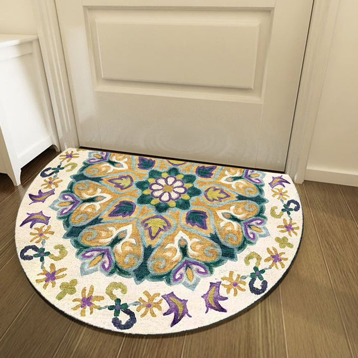 Lisslune | Bohemian Floral Pattern Rug Multicolor Polyester Rug Machine Washable Non-Slip Back Rug for Living Room