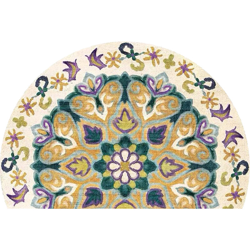 Lisslune | Bohemian Floral Pattern Rug Multicolor Polyester Rug Machine Washable Non-Slip Back Rug for Living Room
