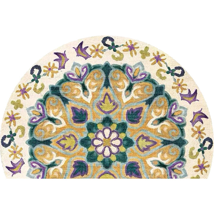 Lisslune | Bohemian Floral Pattern Rug Multicolor Polyester Rug Machine Washable Non-Slip Back Rug for Living Room