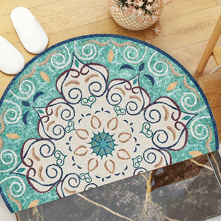 Lisslune | Bohemian Floral Pattern Rug Multicolor Polyester Rug Machine Washable Non-Slip Back Rug for Living Room