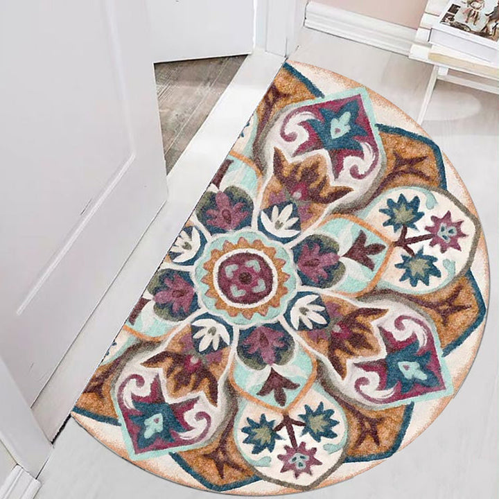 Lisslune | Bohemian Floral Pattern Rug Multicolor Polyester Rug Machine Washable Non-Slip Back Rug for Living Room