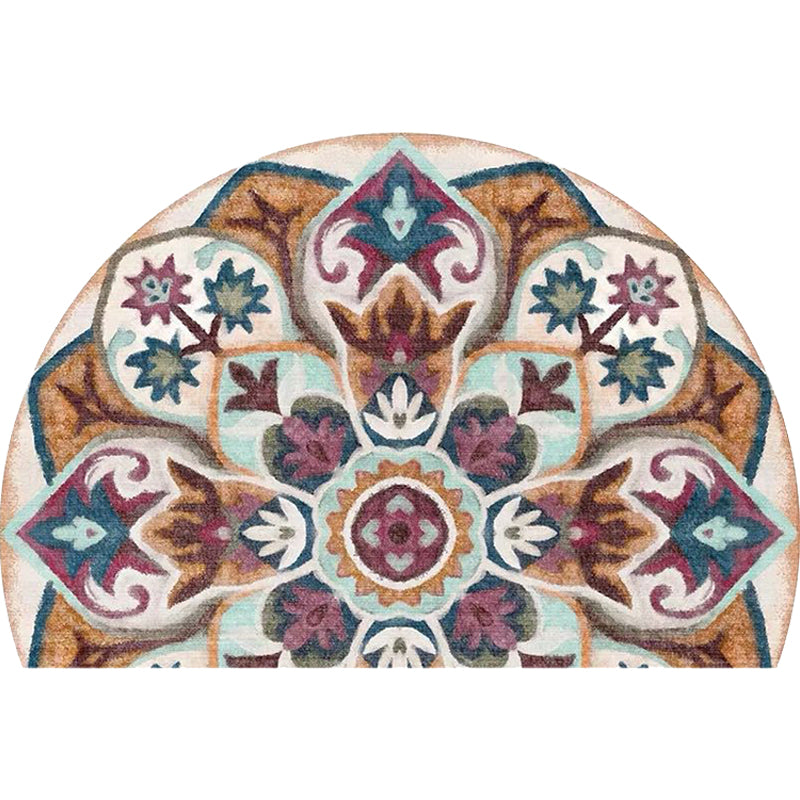 Lisslune | Bohemian Floral Pattern Rug Multicolor Polyester Rug Machine Washable Non-Slip Back Rug for Living Room
