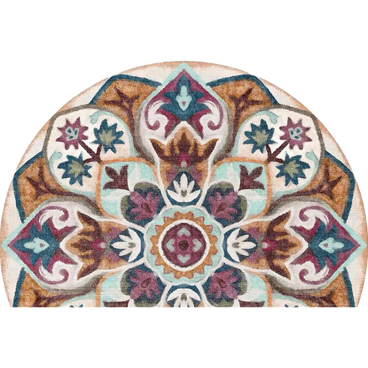 Lisslune | Bohemian Floral Pattern Rug Multicolor Polyester Rug Machine Washable Non-Slip Back Rug for Living Room