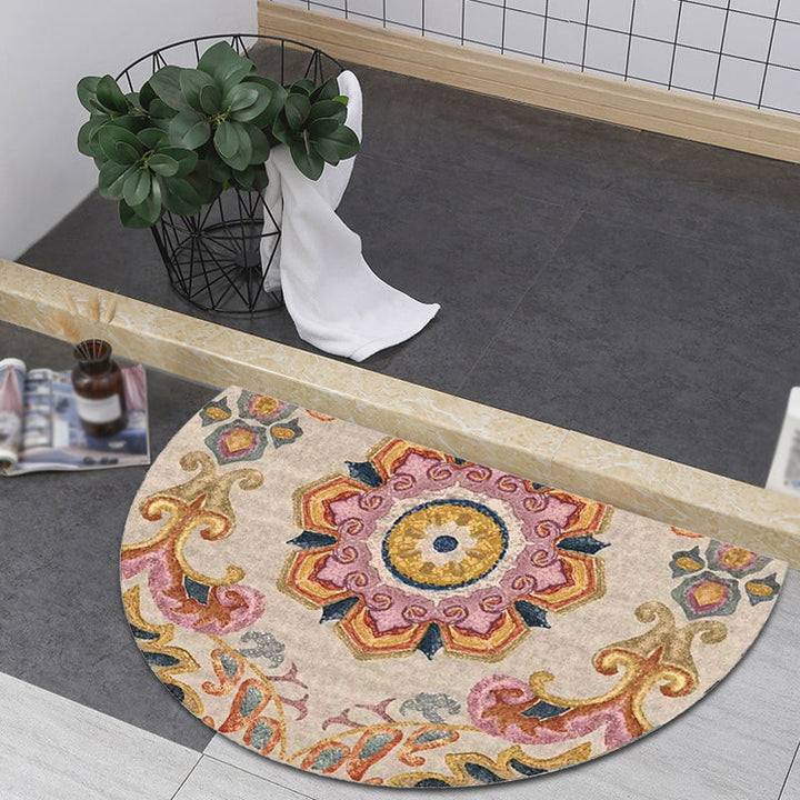 Lisslune | Bohemian Floral Pattern Rug Multicolor Polyester Rug Machine Washable Non-Slip Back Rug for Living Room