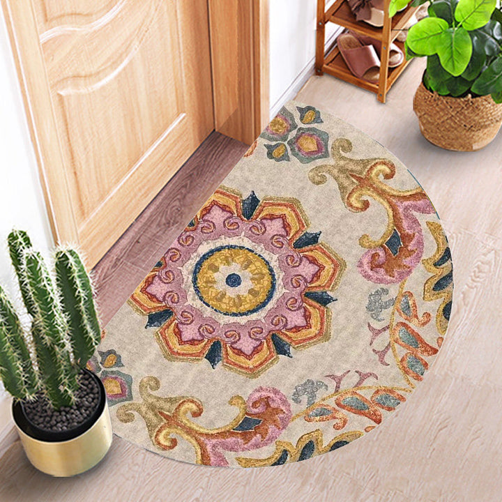 Lisslune | Bohemian Floral Pattern Rug Multicolor Polyester Rug Machine Washable Non-Slip Back Rug for Living Room
