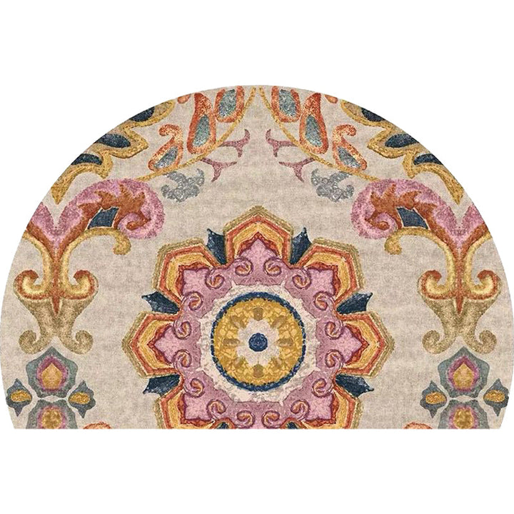 Lisslune | Bohemian Floral Pattern Rug Multicolor Polyester Rug Machine Washable Non-Slip Back Rug for Living Room