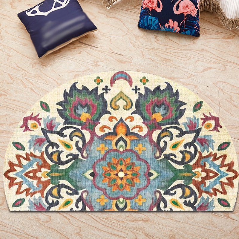 Lisslune | Bohemian Floral Pattern Rug Multicolor Polyester Rug Machine Washable Non-Slip Back Rug for Living Room