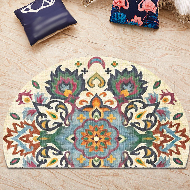 Lisslune | Bohemian Floral Pattern Rug Multicolor Polyester Rug Machine Washable Non-Slip Back Rug for Living Room