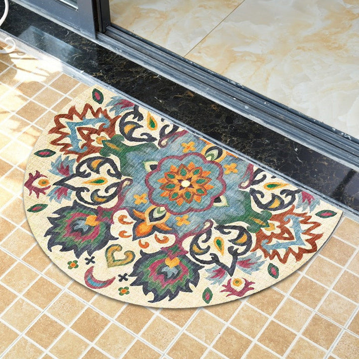Lisslune | Bohemian Floral Pattern Rug Multicolor Polyester Rug Machine Washable Non-Slip Back Rug for Living Room
