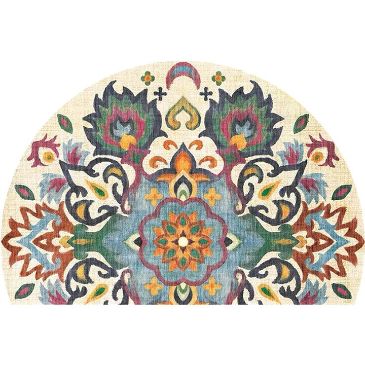 Lisslune | Bohemian Floral Pattern Rug Multicolor Polyester Rug Machine Washable Non-Slip Back Rug for Living Room