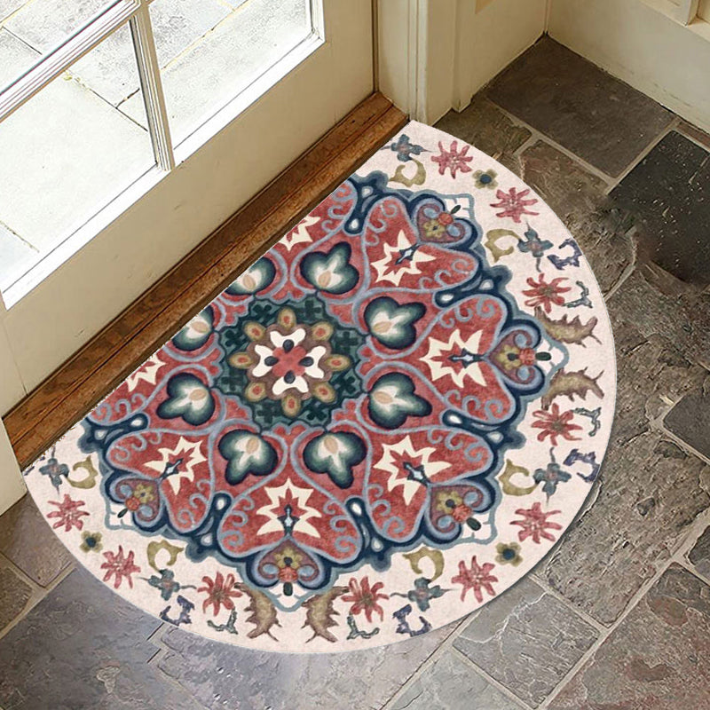 Lisslune | Bohemian Floral Pattern Rug Multicolor Polyester Rug Machine Washable Non-Slip Back Rug for Living Room