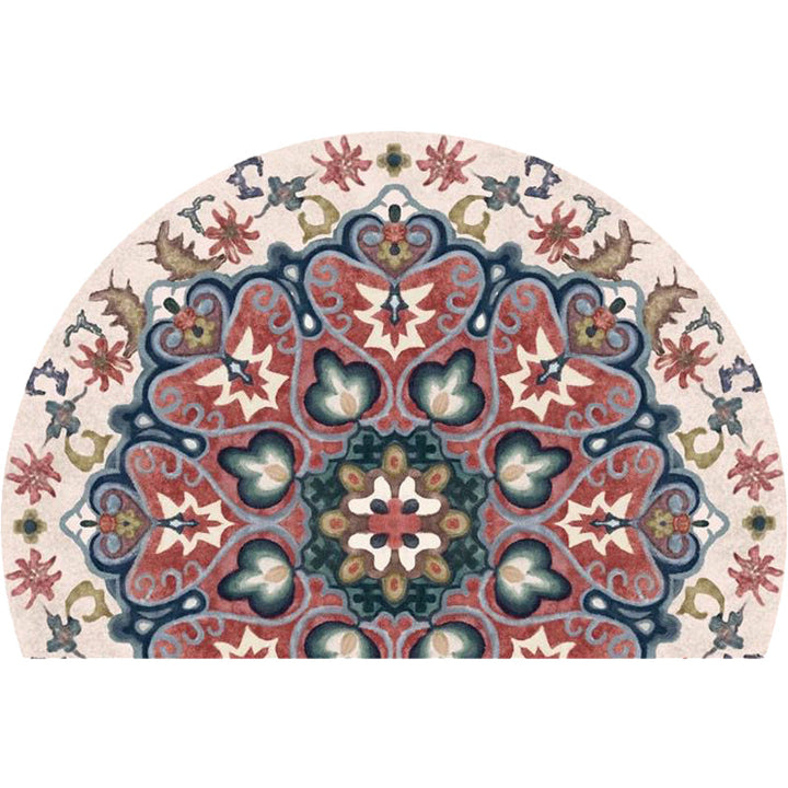 Lisslune | Bohemian Floral Pattern Rug Multicolor Polyester Rug Machine Washable Non-Slip Back Rug for Living Room