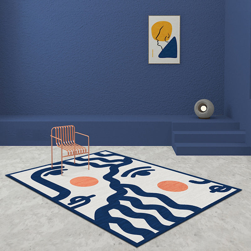 Lisslune | Blue Face Pattern Carpet Polyester Modern Carpet Washable Non-Slip Pet-Friendly Carpet for the Living Room