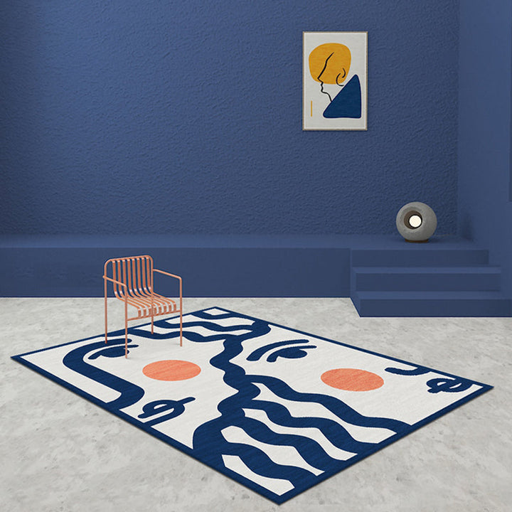 Lisslune | Blue Face Pattern Carpet Polyester Modern Carpet Washable Non-Slip Pet-Friendly Carpet for the Living Room