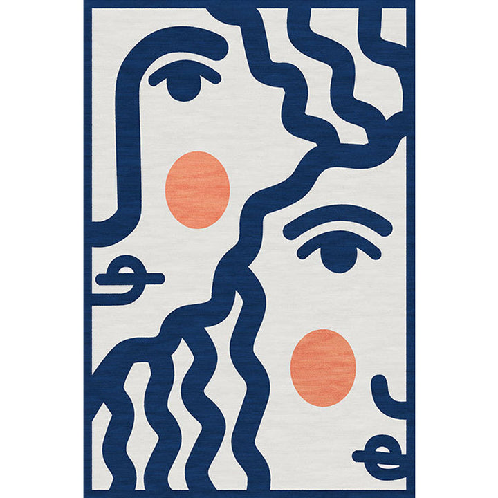 Lisslune | Blue Face Pattern Carpet Polyester Modern Carpet Washable Non-Slip Pet-Friendly Carpet for the Living Room