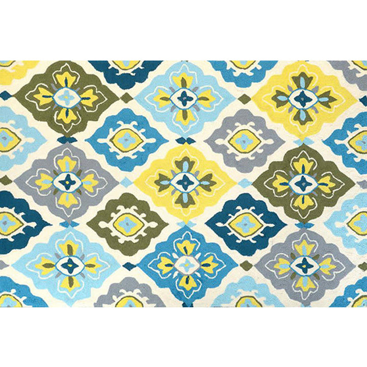 Lisslune | Retro Azulejo Pattern Rug Multicolor Polyester Rug Washable Pet Friendly Non-Slip Rug for the Living Room