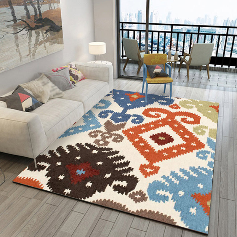 Lisslune | Retro Azulejo Pattern Rug Multicolor Polyester Rug Washable Pet Friendly Non-Slip Rug for the Living Room